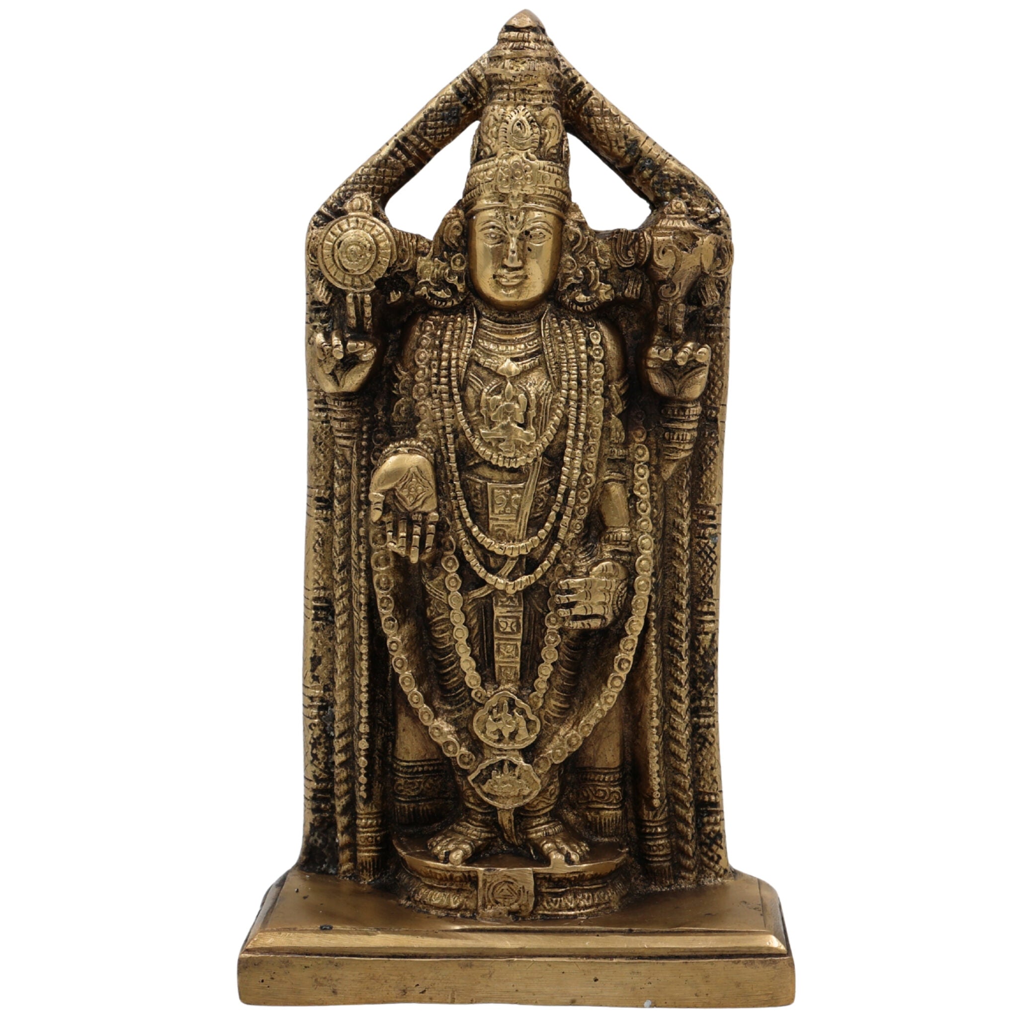 Brass Venkateswara Idol | Balaji Murti | Srinivasa Vigraha | Govinda Pratima | Narayana Pooja Statue | Temple & Home Decor | Gift Murti,Gold, 9 Inch, 1 Piece