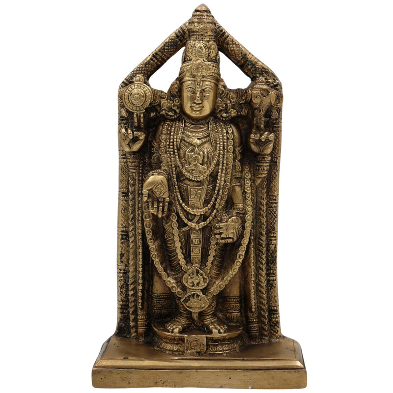 Brass Venkateswara Idol | Balaji Murti | Srinivasa Vigraha | Govinda Pratima | Narayana Pooja Statue | Temple & Home Decor | Gift Murti,Gold, 9 Inch, 1 Piece