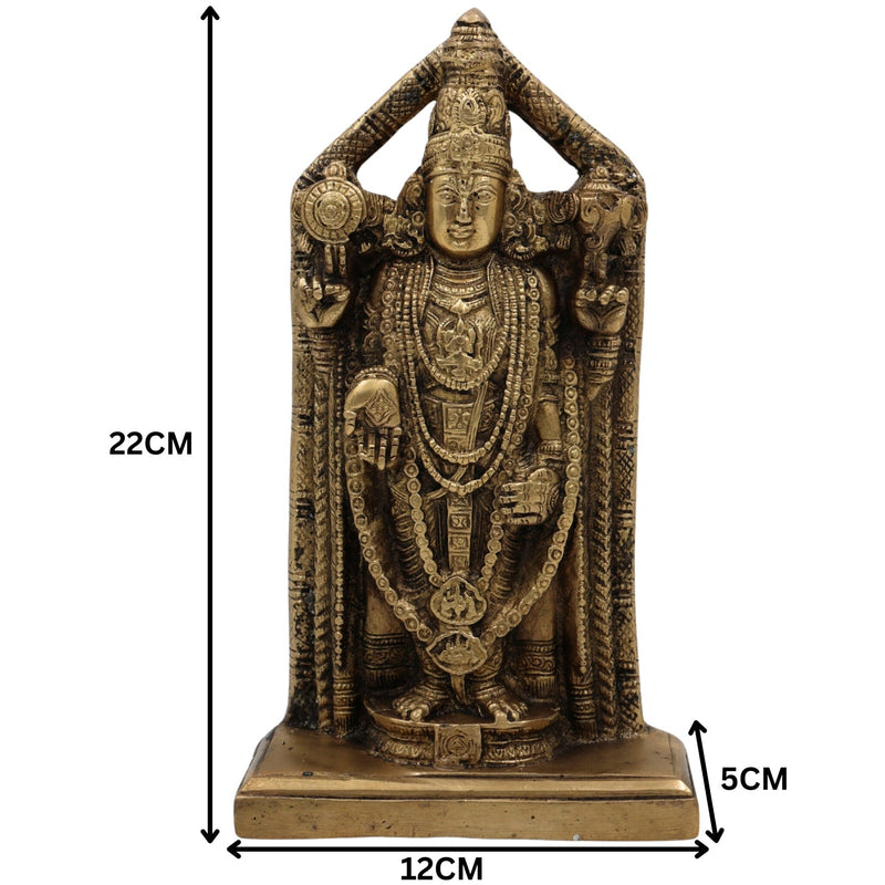 Brass Venkateswara Idol | Balaji Murti | Srinivasa Vigraha | Govinda Pratima | Narayana Pooja Statue | Temple & Home Decor | Gift Murti,Gold, 9 Inch, 1 Piece