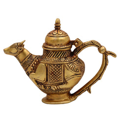 Brass Ganga Jali Water Kamandal with Cow Face, Gomukhi Shringi Abhishek Patra, Pooja Loota Stoup for Hindu Rituals, Gold, 5.5 Inch, 1 Piece