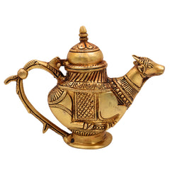 Brass Ganga Jali Water Kamandal with Cow Face, Gomukhi Shringi Abhishek Patra, Pooja Loota Stoup for Hindu Rituals, Gold, 5.5 Inch, 1 Piece