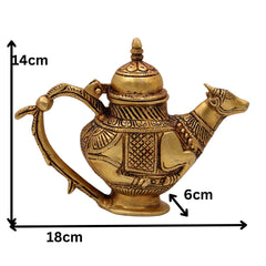 Brass Ganga Jali Water Kamandal with Cow Face, Gomukhi Shringi Abhishek Patra, Pooja Loota Stoup for Hindu Rituals, Gold, 5.5 Inch, 1 Piece