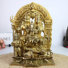 Brass Shiv Pariwar Idol with Shiva Lingam – Lord Shiva Family Murti | Pital Shiv Parivar Statue for Home Temple, Pooja & Deco,Gold, 12 Inch, 1 Piece