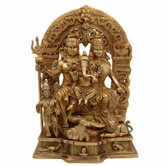 Brass Shiv Pariwar Idol with Shiva Lingam – Lord Shiva Family Murti | Pital Shiv Parivar Statue for Home Temple, Pooja & Deco,Gold, 12 Inch, 1 Piece