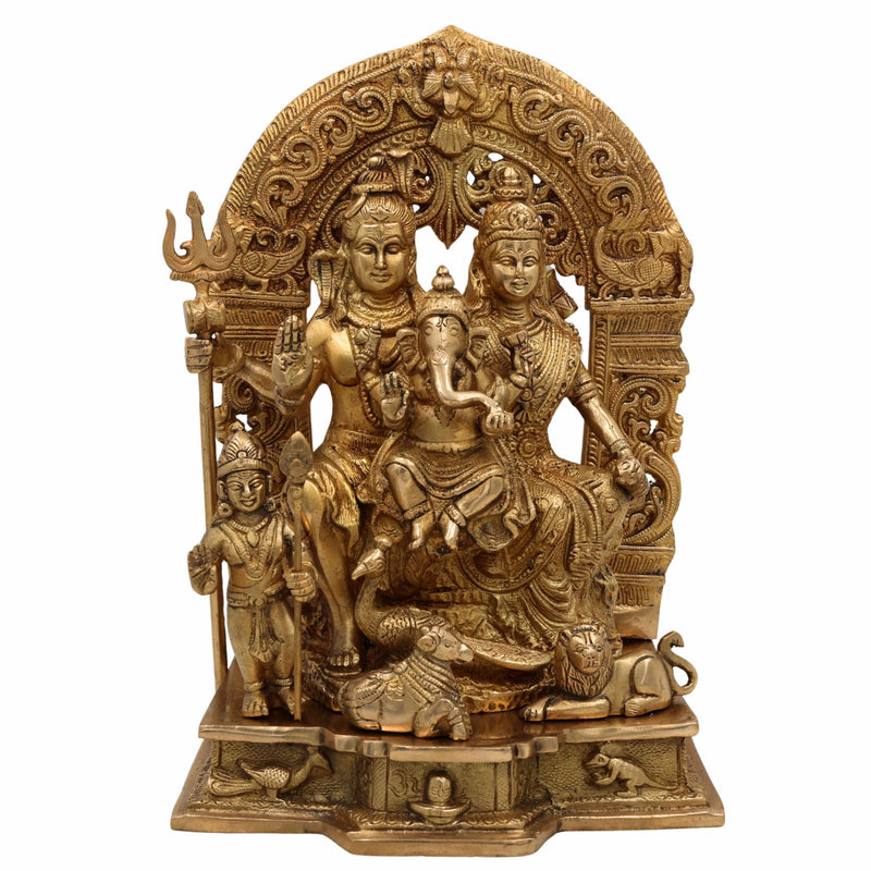 Brass Shiv Pariwar Idol with Shiva Lingam – Lord Shiva Family Murti | Pital Shiv Parivar Statue for Home Temple, Pooja & Deco,Gold, 12 Inch, 1 Piece