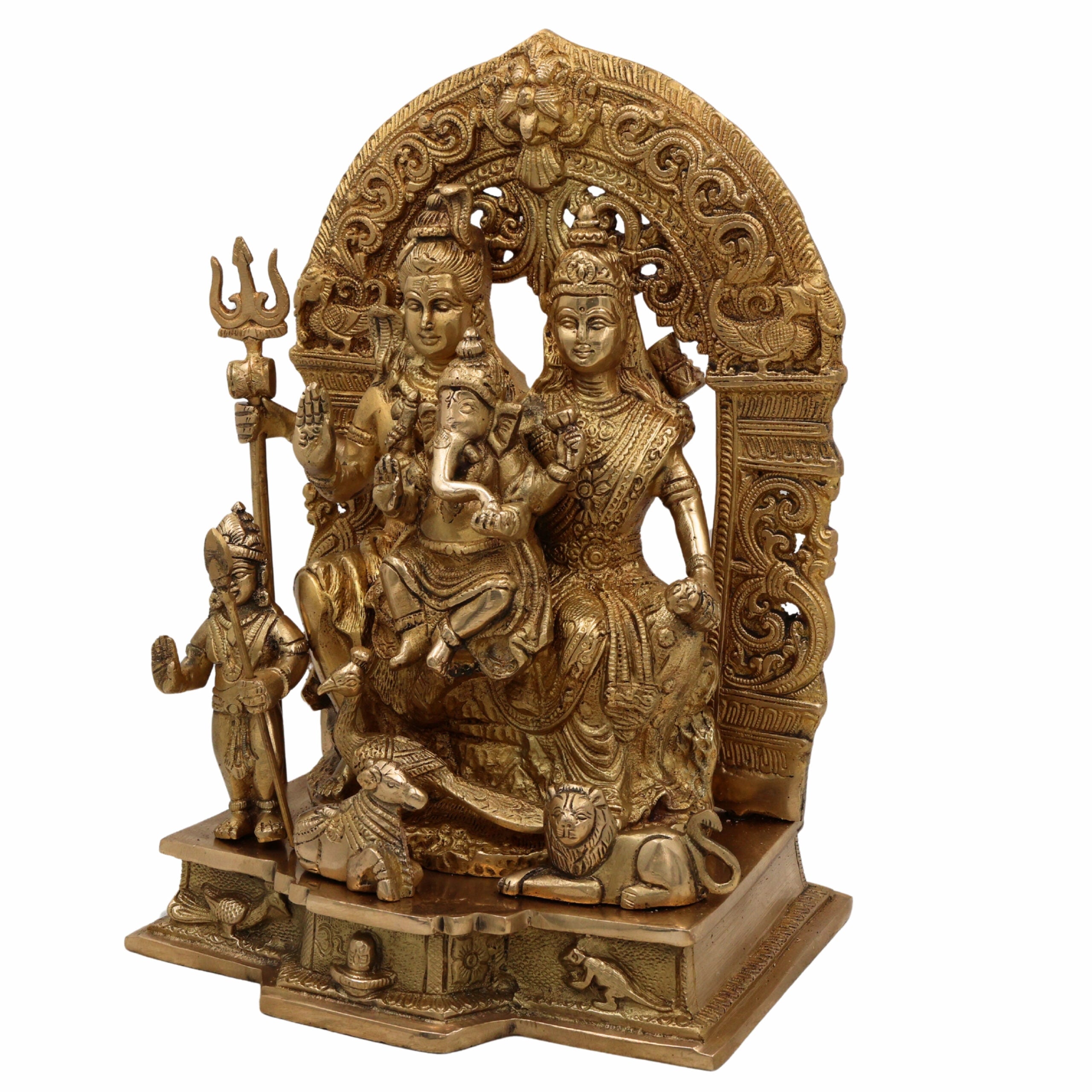 Brass Shiv Pariwar Idol with Shiva Lingam – Lord Shiva Family Murti | Pital Shiv Parivar Statue for Home Temple, Pooja & Deco,Gold, 12 Inch, 1 Piece