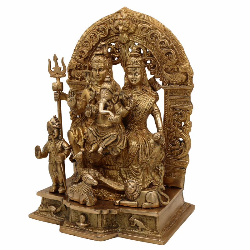 Brass Shiv Pariwar Idol with Shiva Lingam – Lord Shiva Family Murti | Pital Shiv Parivar Statue for Home Temple, Pooja & Deco,Gold, 12 Inch, 1 Piece