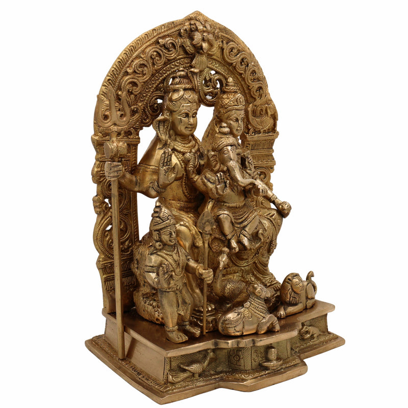Brass Shiv Pariwar Idol with Shiva Lingam – Lord Shiva Family Murti | Pital Shiv Parivar Statue for Home Temple, Pooja & Deco,Gold, 12 Inch, 1 Piece