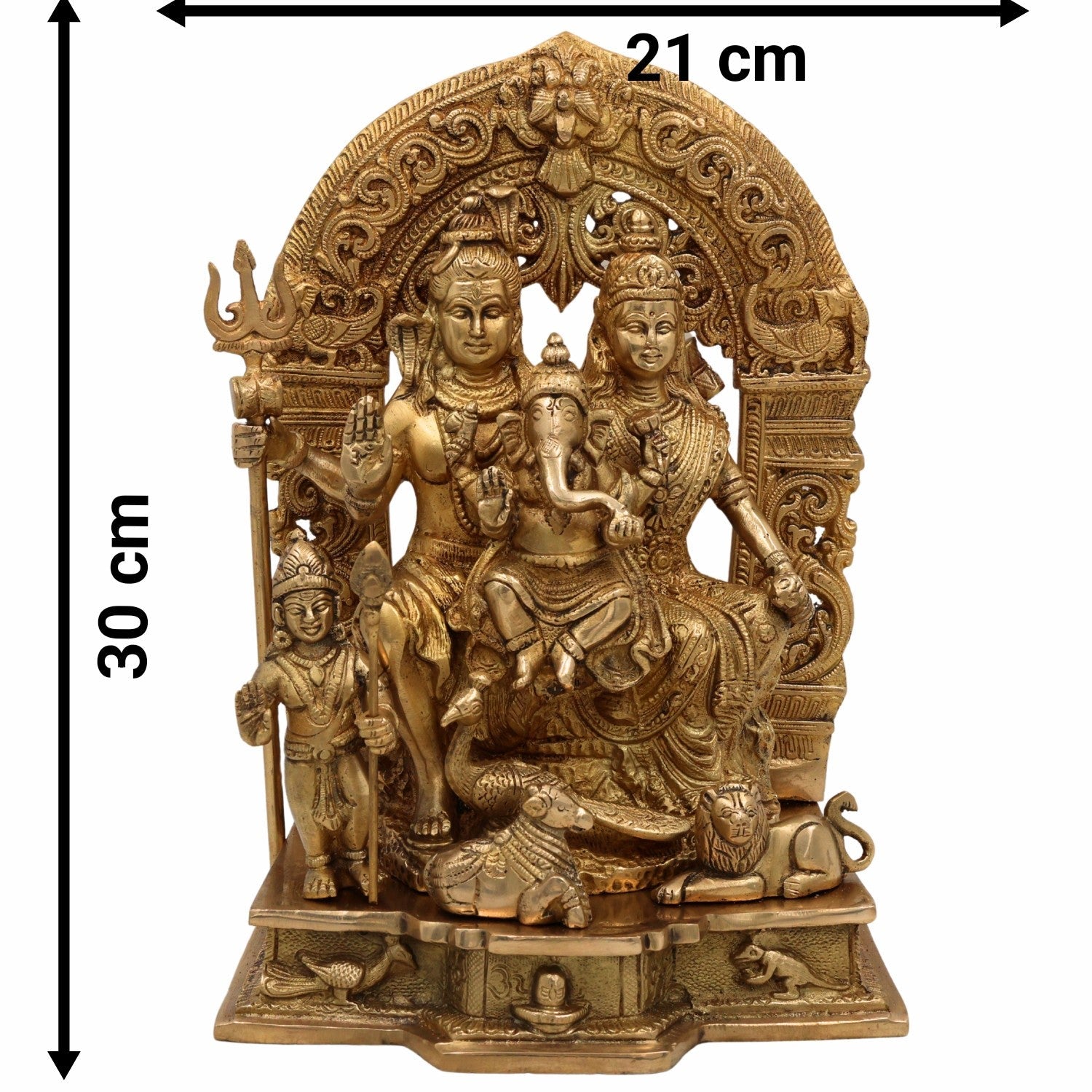Brass Shiv Pariwar Idol with Shiva Lingam – Lord Shiva Family Murti | Pital Shiv Parivar Statue for Home Temple, Pooja & Deco,Gold, 12 Inch, 1 Piece