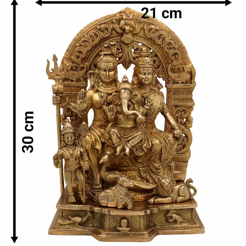 Brass Shiv Pariwar Idol with Shiva Lingam – Lord Shiva Family Murti | Pital Shiv Parivar Statue for Home Temple, Pooja & Deco,Gold, 12 Inch, 1 Piece