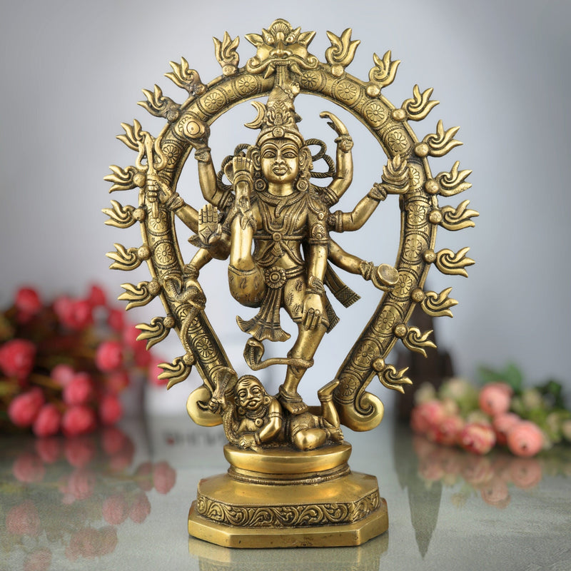 Brass Handcrafted Nataraja Idol | Dancing Shiva Murti, Ananda Tandava Statue, Cosmic Tandava Shiva, Lord of Dance, Home & Temple Decor,Gold, 17 Inch, 1 Piece