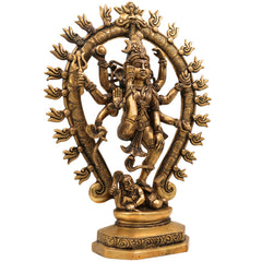 Brass Handcrafted Nataraja Idol | Dancing Shiva Murti, Ananda Tandava Statue, Cosmic Tandava Shiva, Lord of Dance, Home & Temple Decor,Gold, 17 Inch, 1 Piece