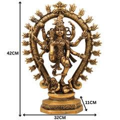 Brass Handcrafted Nataraja Idol | Dancing Shiva Murti, Ananda Tandava Statue, Cosmic Tandava Shiva, Lord of Dance, Home & Temple Decor,Gold, 17 Inch, 1 Piece