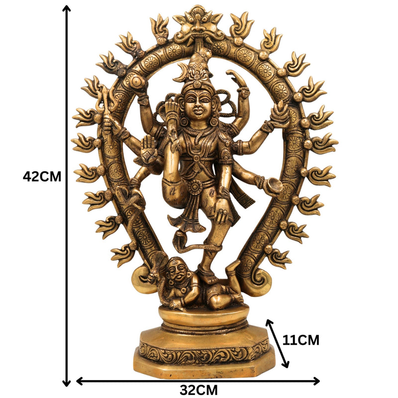 Brass Handcrafted Nataraja Idol | Dancing Shiva Murti, Ananda Tandava Statue, Cosmic Tandava Shiva, Lord of Dance, Home & Temple Decor,Gold, 17 Inch, 1 Piece