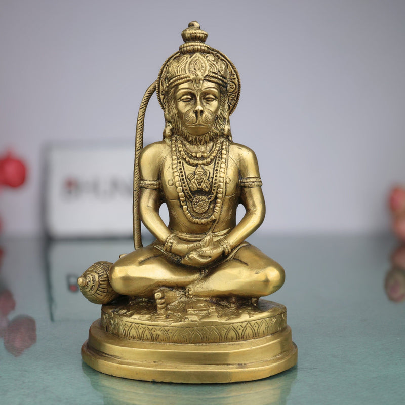 Brass Hanuman Idol for Home Temple – Maruti, Anjaneya, Bajrangbali, Pavanputra Murti for Pooja & Gifting | Handmade Copper Finish Statue,Gold, 7.5 Inch, 1 Piece