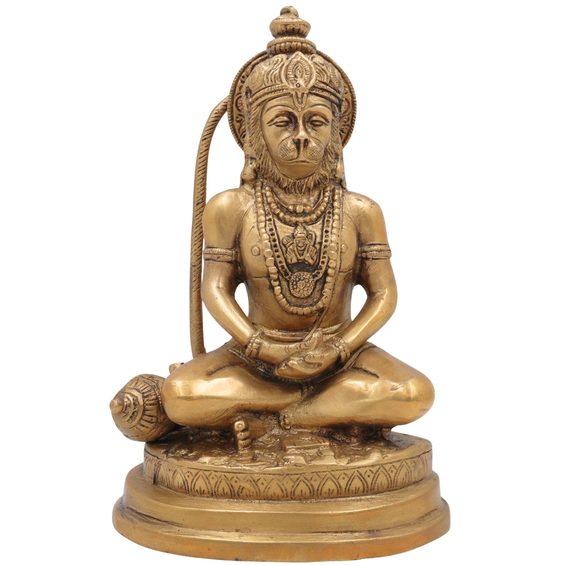 Brass Hanuman Idol for Home Temple – Maruti, Anjaneya, Bajrangbali, Pavanputra Murti for Pooja & Gifting | Handmade Copper Finish Statue,Gold, 7.5 Inch, 1 Piece