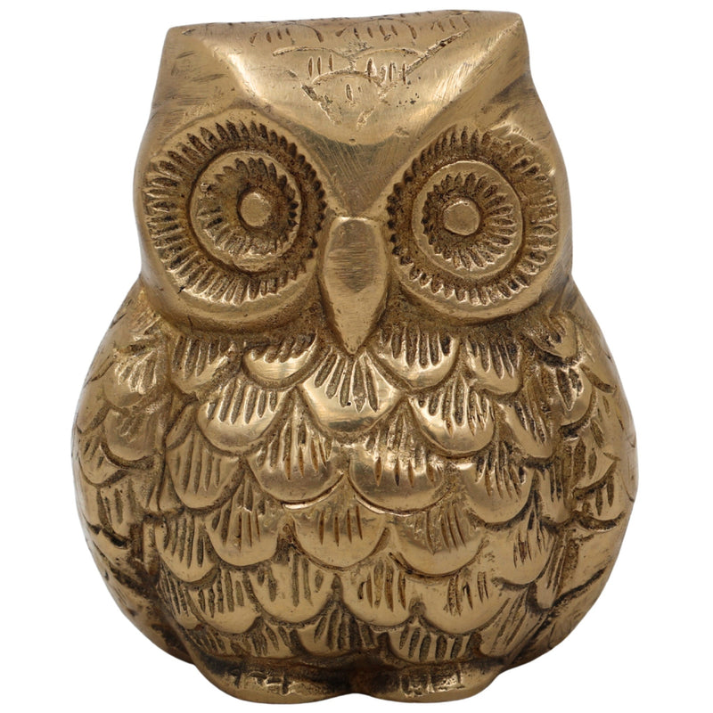Handcrafted Brass Owl Idol | Ullu, Pechu, Uluka, Lakshmi Pakshi Sculpture | Vastu, Feng Shui & Home Decor Showpiece,Gold, 3.5 Inch, 1 Piece