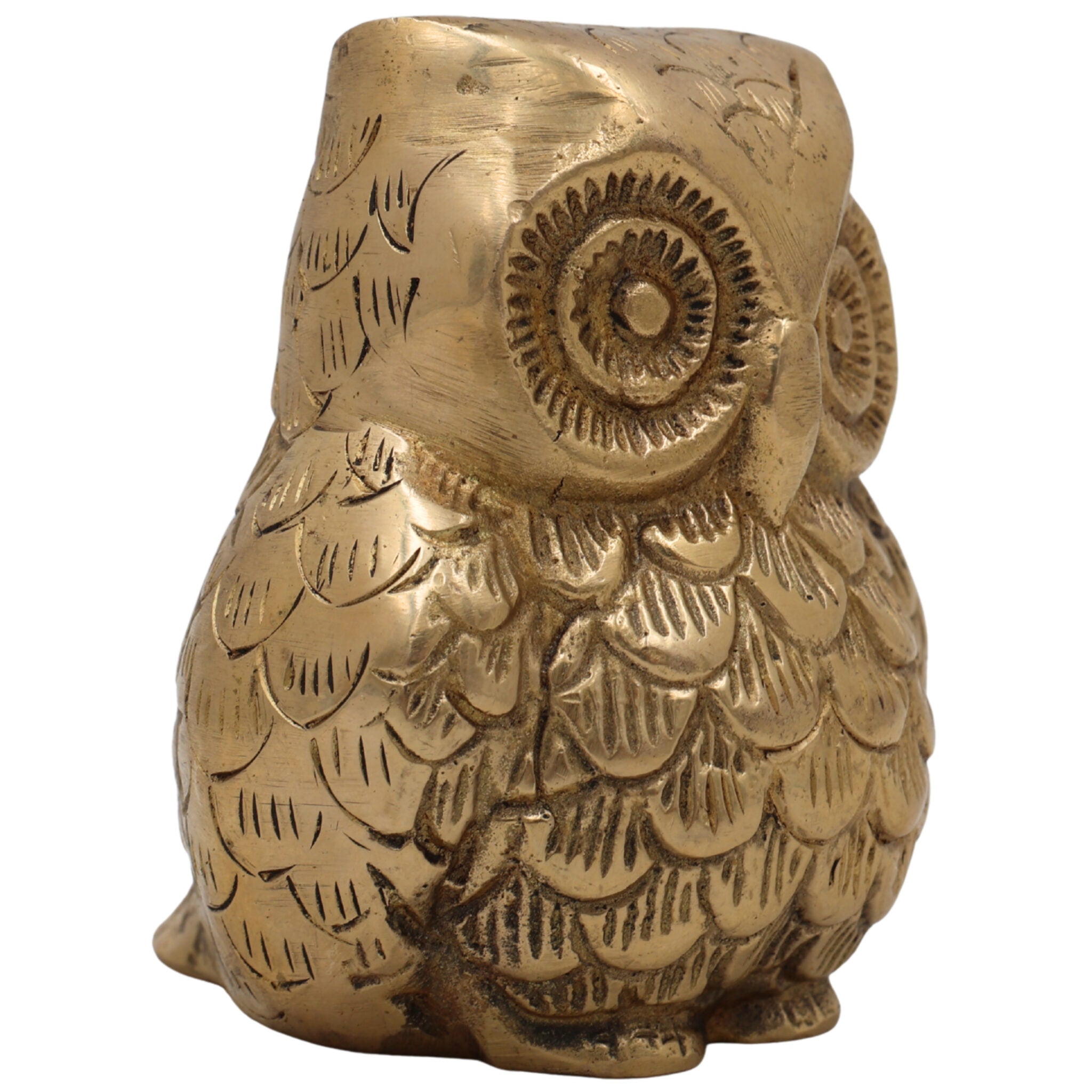 Handcrafted Brass Owl Idol | Ullu, Pechu, Uluka, Lakshmi Pakshi Sculpture | Vastu, Feng Shui & Home Decor Showpiece,Gold, 3.5 Inch, 1 Piece