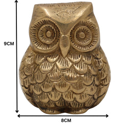 Handcrafted Brass Owl Idol | Ullu, Pechu, Uluka, Lakshmi Pakshi Sculpture | Vastu, Feng Shui & Home Decor Showpiece,Gold, 3.5 Inch, 1 Piece