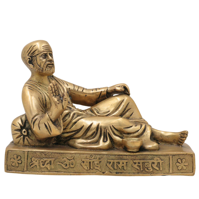 Brass Shirdi Sai Baba Idol, Sai Nath Murti, Peetal Pital Sai Baba Statue for Home Temple Pooja & Decor, Gold, 5.5 Inch, 1 Piece