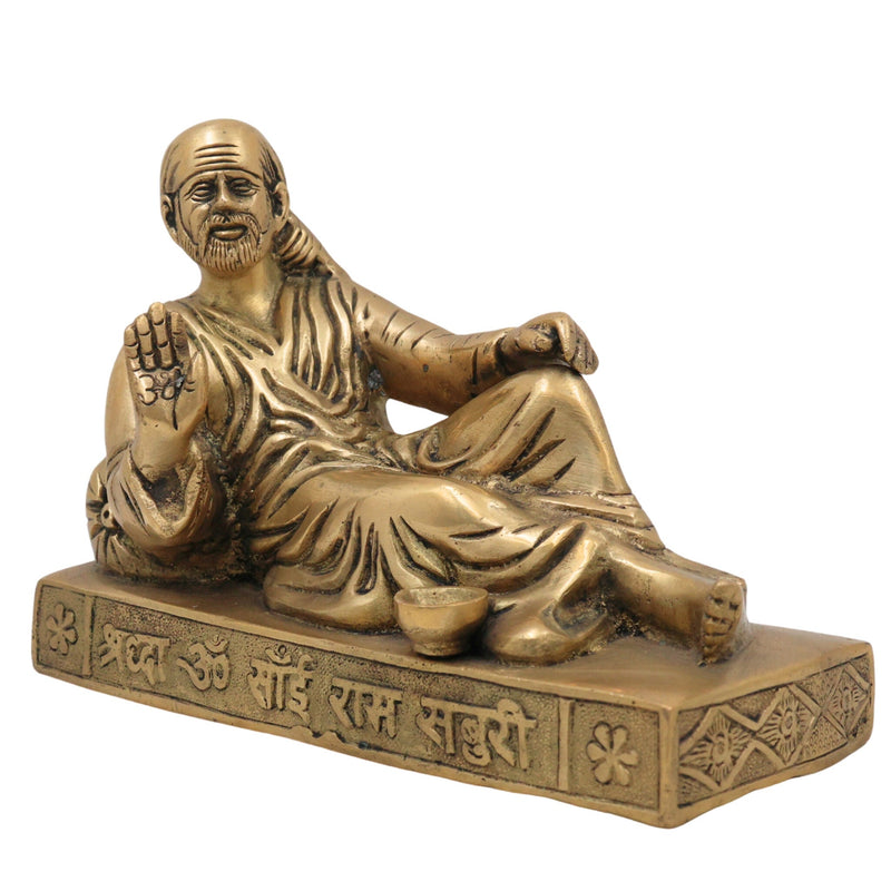 Brass Shirdi Sai Baba Idol, Sai Nath Murti, Peetal Pital Sai Baba Statue for Home Temple Pooja & Decor, Gold, 5.5 Inch, 1 Piece