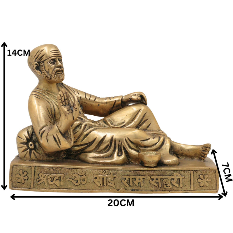 Brass Shirdi Sai Baba Idol, Sai Nath Murti, Peetal Pital Sai Baba Statue for Home Temple Pooja & Decor, Gold, 5.5 Inch, 1 Piece