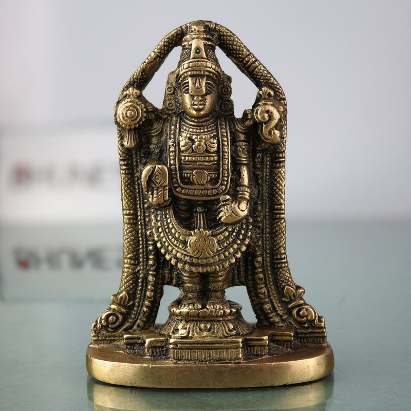 Venkateswara Balaji Brass Idol | Srinivasa Murti | Govinda Vishnu Statue | Narayana Balaji Moorthi | Pooja Home Decor Spiritual Sculpture,Gold, 5 Inch, 1 Piece