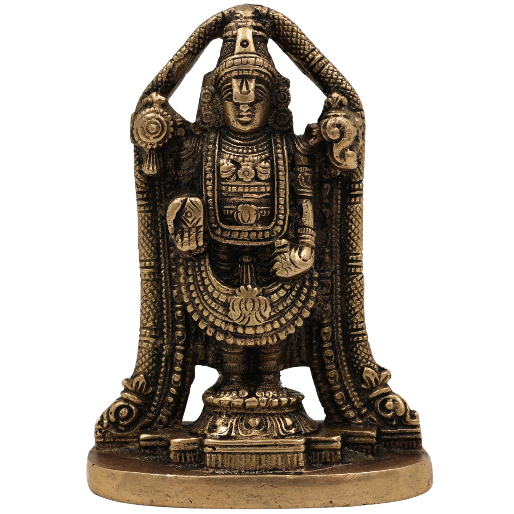 Venkateswara Balaji Brass Idol | Srinivasa Murti | Govinda Vishnu Statue | Narayana Balaji Moorthi | Pooja Home Decor Spiritual Sculpture,Gold, 5 Inch, 1 Piece