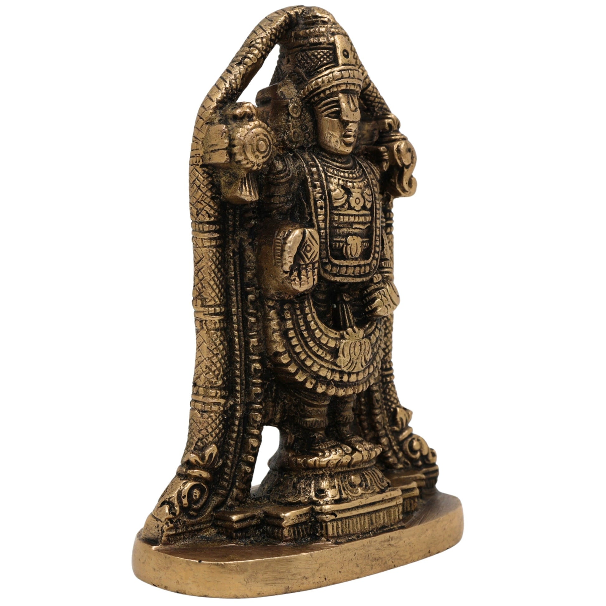 Venkateswara Balaji Brass Idol | Srinivasa Murti | Govinda Vishnu Statue | Narayana Balaji Moorthi | Pooja Home Decor Spiritual Sculpture,Gold, 5 Inch, 1 Piece