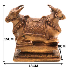 Brass Nandi Idol, Vrishabha Basava Rishabha Shiva Vahana Bull Statue, Antique Peetal Pittal Ashtadhatu Pital Murti for Home Temple & Pooja,Gold, 6 Inch, 1 Piece