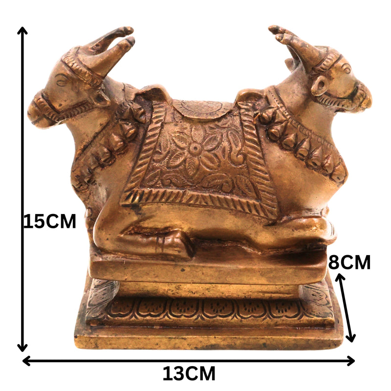 Brass Nandi Idol, Vrishabha Basava Rishabha Shiva Vahana Bull Statue, Antique Peetal Pittal Ashtadhatu Pital Murti for Home Temple & Pooja,Gold, 6 Inch, 1 Piece