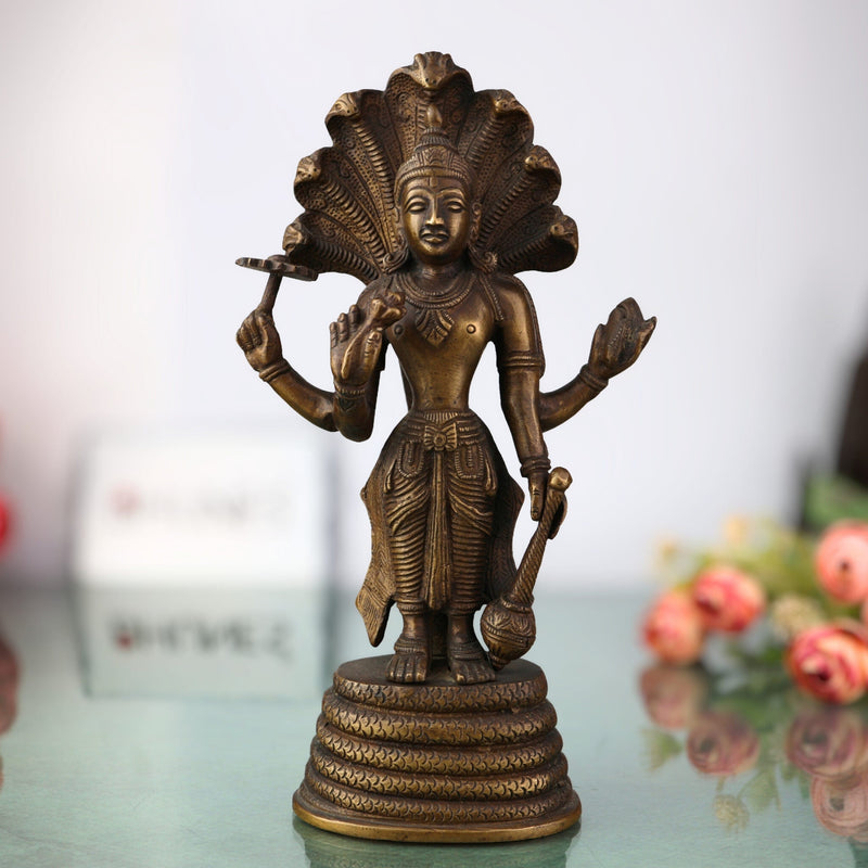 Brass Vishnu Idol | Narayana Murti | Venkateswara Statue | Balaji Moorthi | Govinda Vigraha | Padmanabha Murti | Home Decor & Pooja Idol | Handcrafted ,Gold, 9.5 Inch, 1 Piece
