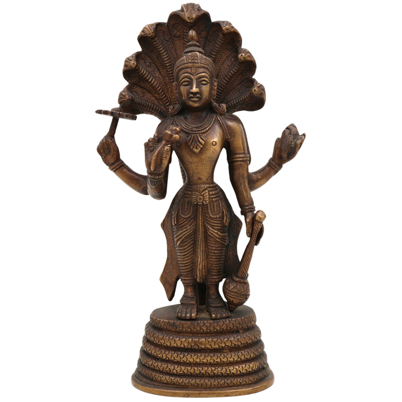 Brass Vishnu Idol | Narayana Murti | Venkateswara Statue | Balaji Moorthi | Govinda Vigraha | Padmanabha Murti | Home Decor & Pooja Idol | Handcrafted ,Gold, 9.5 Inch, 1 Piece