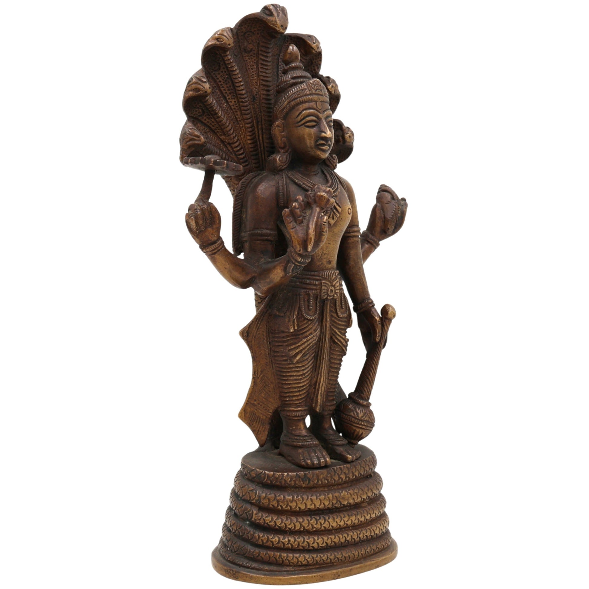 Brass Vishnu Idol | Narayana Murti | Venkateswara Statue | Balaji Moorthi | Govinda Vigraha | Padmanabha Murti | Home Decor & Pooja Idol | Handcrafted ,Gold, 9.5 Inch, 1 Piece