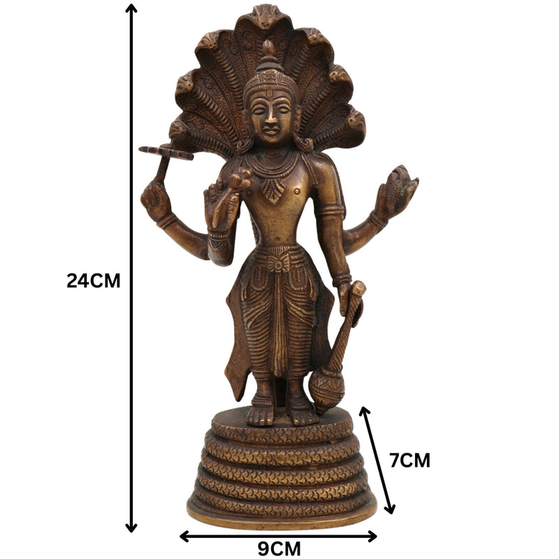 Brass Vishnu Idol | Narayana Murti | Venkateswara Statue | Balaji Moorthi | Govinda Vigraha | Padmanabha Murti | Home Decor & Pooja Idol | Handcrafted ,Gold, 9.5 Inch, 1 Piece