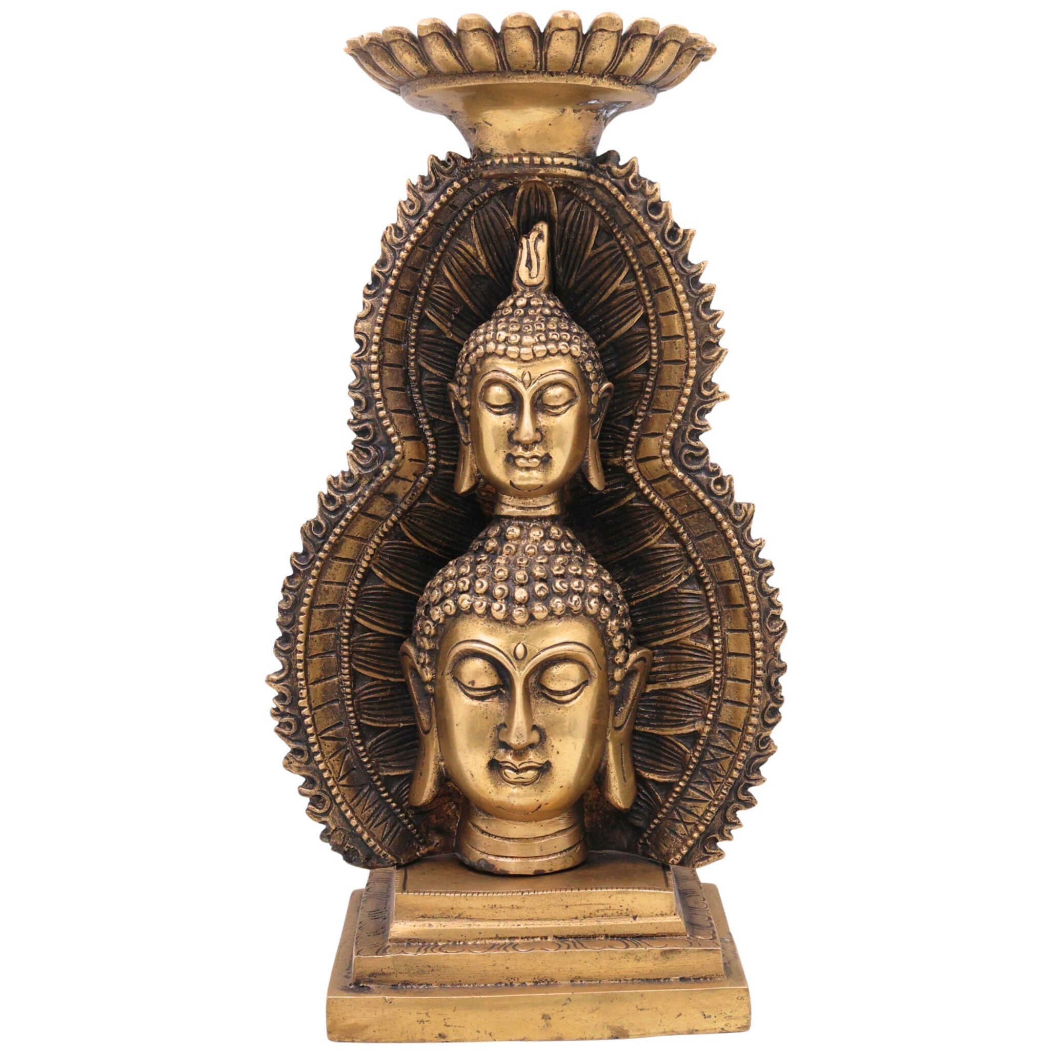 Brass Buddha Head Idol, Meditating Lord Buddha Face Murti, Spiritual Buddha Statue for Home, Pooja & Meditation Decor,Gold, 12 Inch, 1 Piece