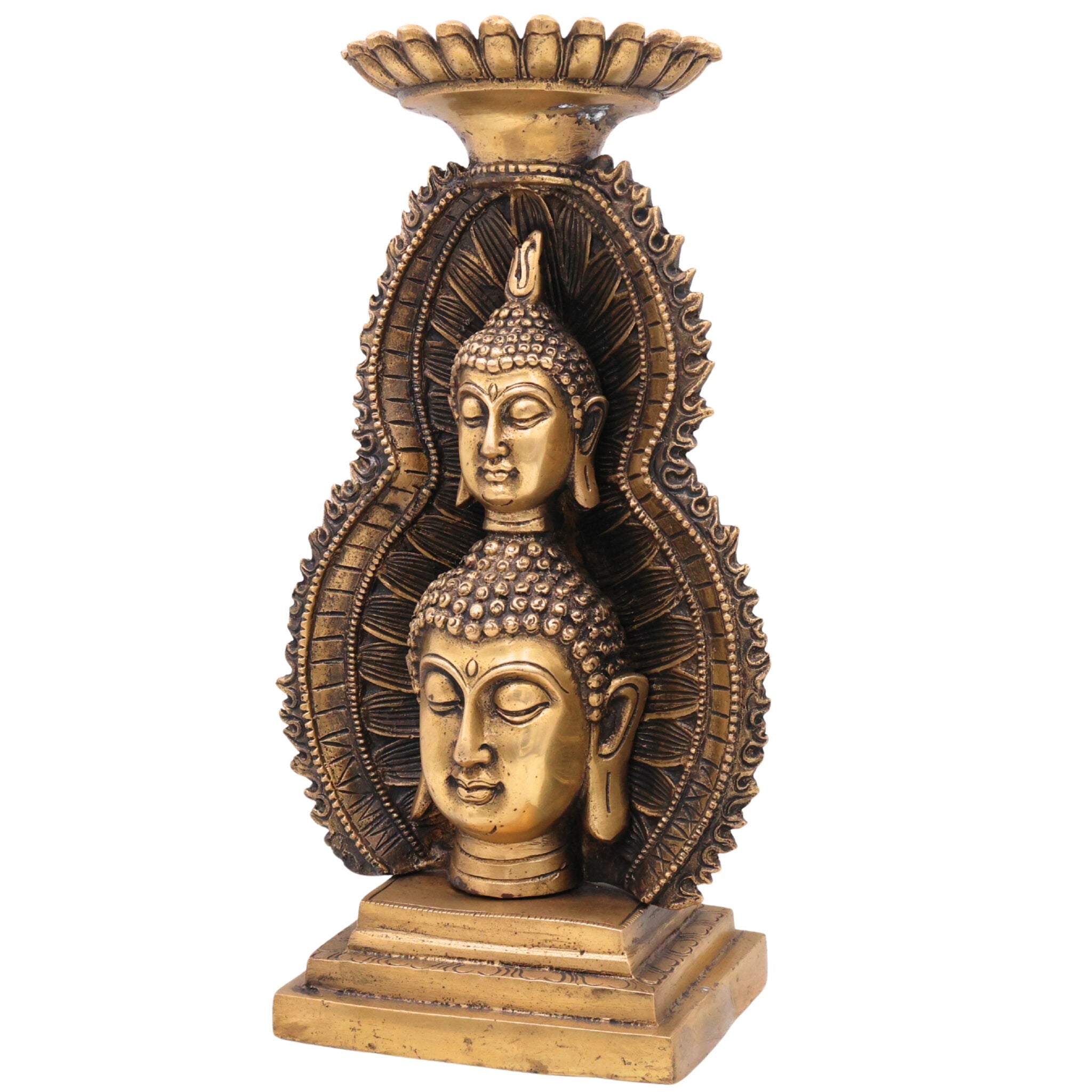 Brass Buddha Head Idol, Meditating Lord Buddha Face Murti, Spiritual Buddha Statue for Home, Pooja & Meditation Decor,Gold, 12 Inch, 1 Piece