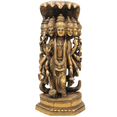 Brass Lord VishnuSeven-Headed Sheshnag Idol, Narayana Murti, Peetal Pittal Sculpture for Pooja, Temple & Home Decor,Gold, 13.5 Inch, 1 Piece