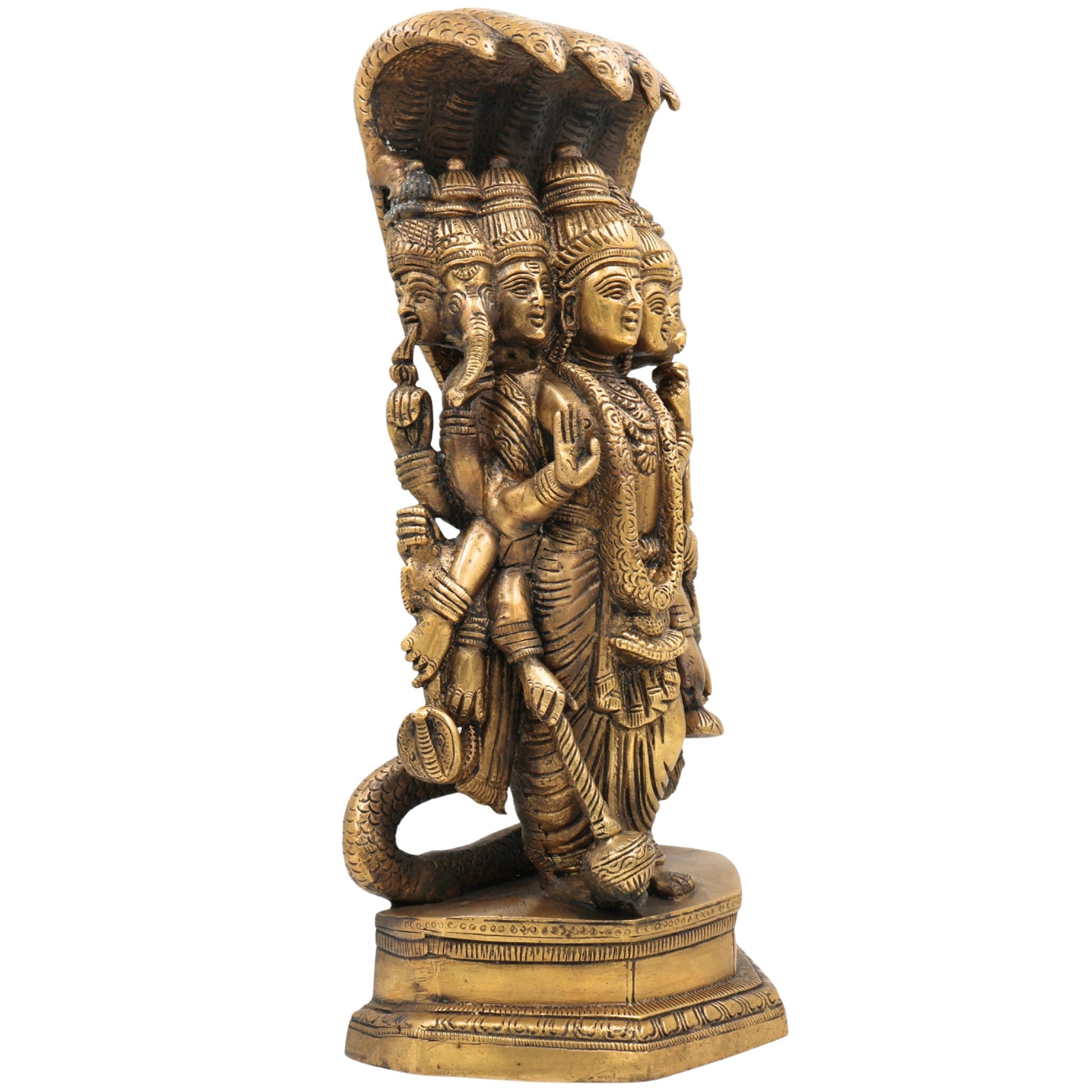 Brass Lord VishnuSeven-Headed Sheshnag Idol, Narayana Murti, Peetal Pittal Sculpture for Pooja, Temple & Home Decor,Gold, 13.5 Inch, 1 Piece