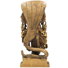 Brass Lord VishnuSeven-Headed Sheshnag Idol, Narayana Murti, Peetal Pittal Sculpture for Pooja, Temple & Home Decor,Gold, 13.5 Inch, 1 Piece