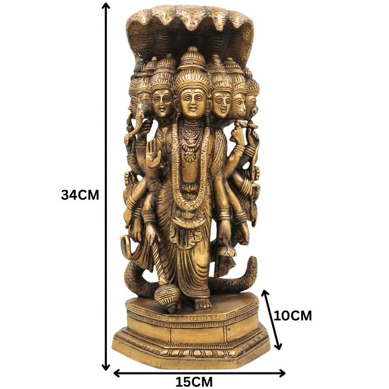 Brass Lord VishnuSeven-Headed Sheshnag Idol, Narayana Murti, Peetal Pittal Sculpture for Pooja, Temple & Home Decor,Gold, 13.5 Inch, 1 Piece