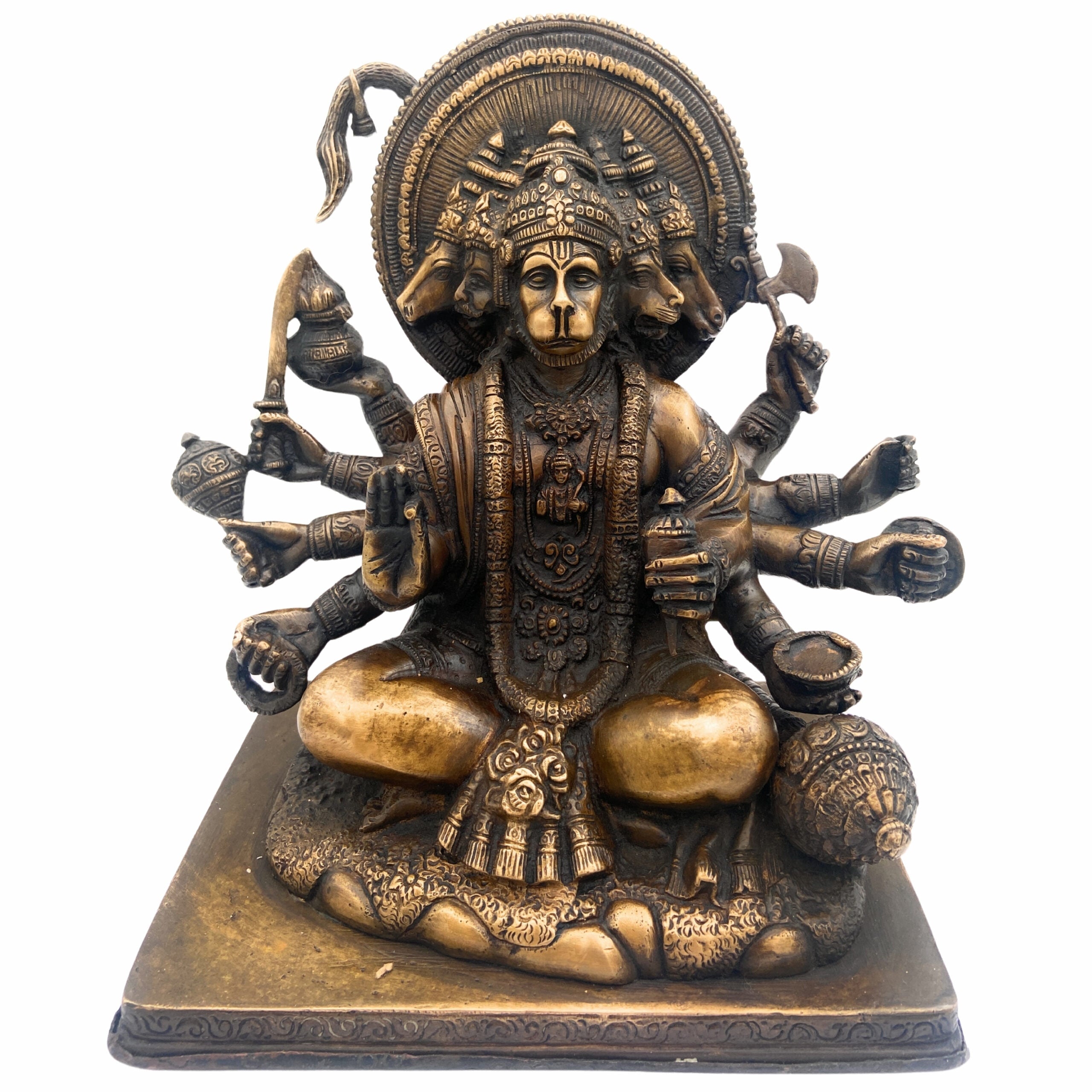 Panchamukhi Hanuman Brass Idol | Panchamukha Anjaneya Swamy Murti | Pital Bajrangbali Statue for Pooja, Home Temple & Vastu Decor – 4.5 KG,Gold, 9 Inch, 1 Piece
