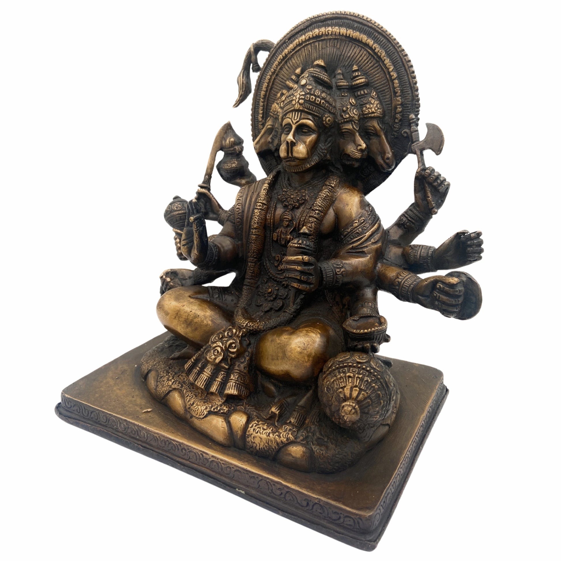 Panchamukhi Hanuman Brass Idol | Panchamukha Anjaneya Swamy Murti | Pital Bajrangbali Statue for Pooja, Home Temple & Vastu Decor – 4.5 KG,Gold, 9 Inch, 1 Piece