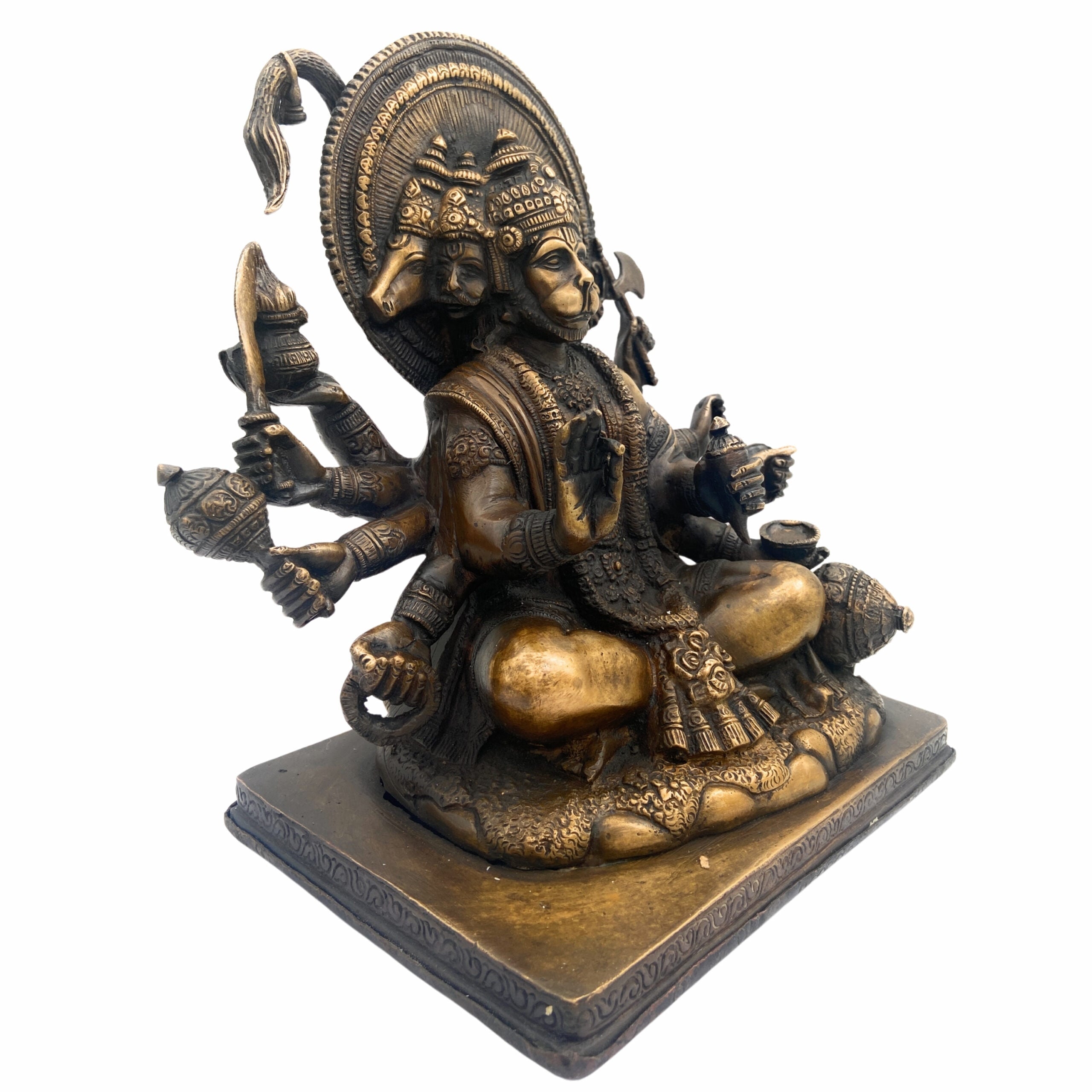Panchamukhi Hanuman Brass Idol | Panchamukha Anjaneya Swamy Murti | Pital Bajrangbali Statue for Pooja, Home Temple & Vastu Decor – 4.5 KG,Gold, 9 Inch, 1 Piece