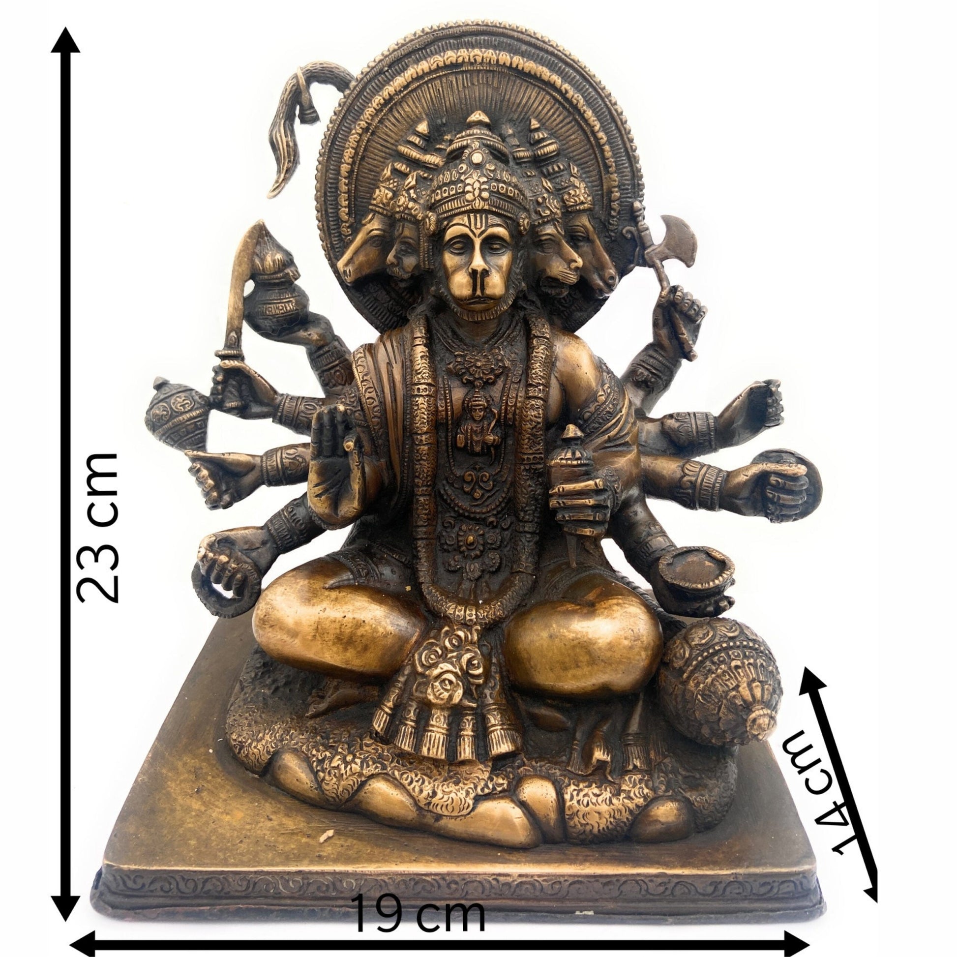 Panchamukhi Hanuman Brass Idol | Panchamukha Anjaneya Swamy Murti | Pital Bajrangbali Statue for Pooja, Home Temple & Vastu Decor – 4.5 KG,Gold, 9 Inch, 1 Piece