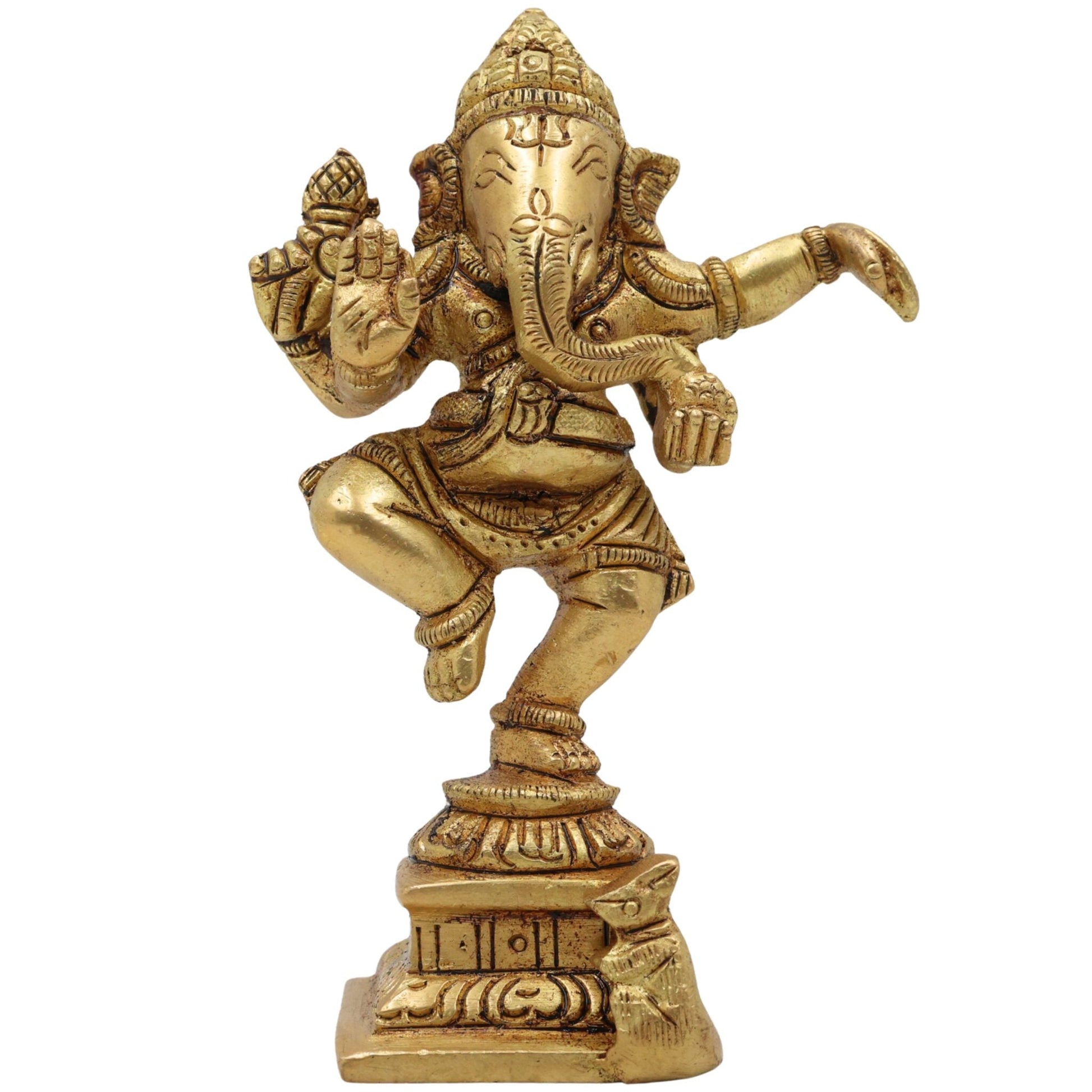 Handcrafted Brass Ganesha Idol – Vinayaka Ganpati Murti for Pooja Room, Home Temple & Gift | Siddhivinayak Ganapati Statue in Peetal(300g),Gold, 4.5 Inch, 1 Piece