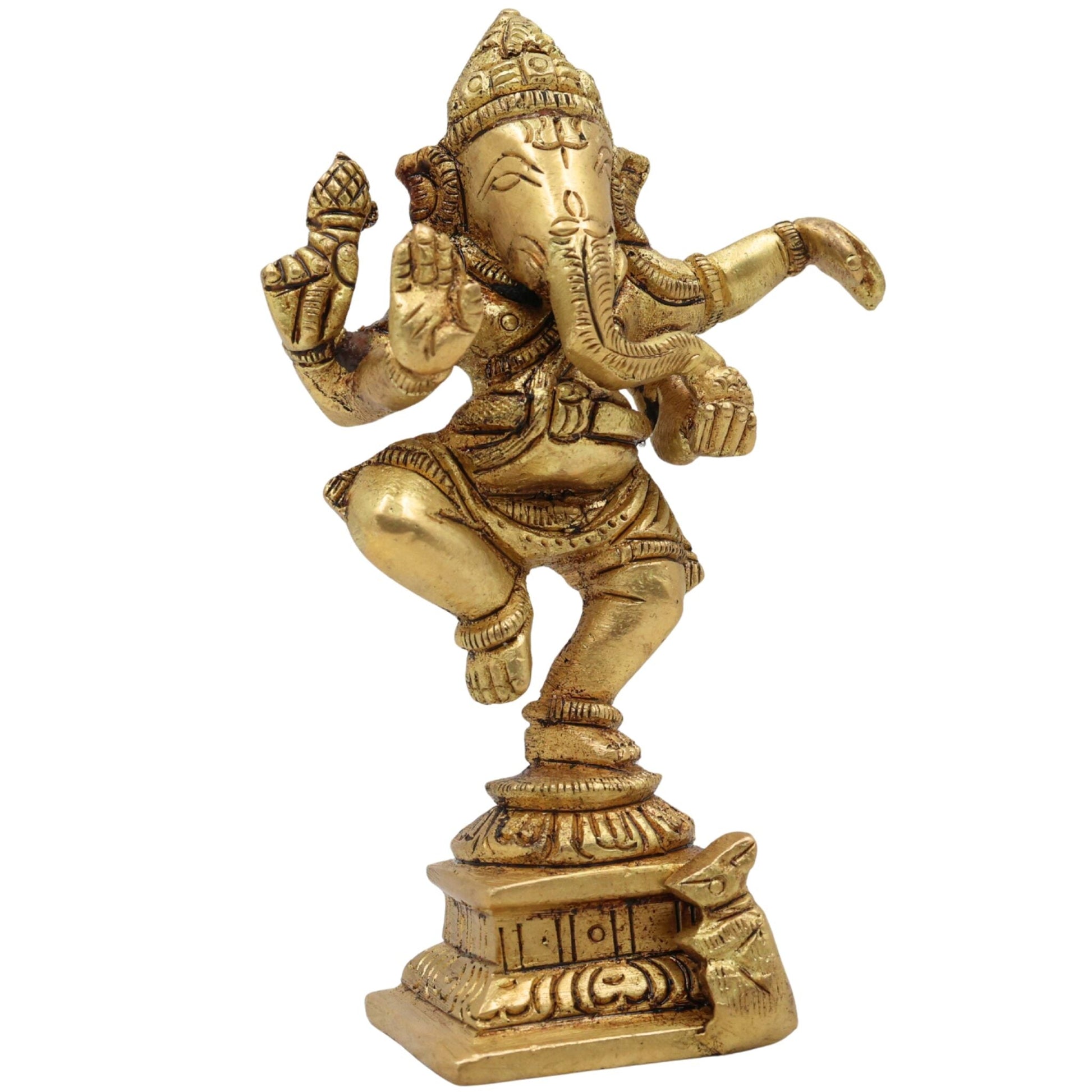 Handcrafted Brass Ganesha Idol – Vinayaka Ganpati Murti for Pooja Room, Home Temple & Gift | Siddhivinayak Ganapati Statue in Peetal(300g),Gold, 4.5 Inch, 1 Piece