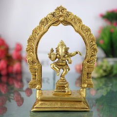 Brass Ganesha with Prabhavali Idol – Vinayaka Ganapati with Arch | Pillaiyar Ganesh Ji Murti for Home, Temple & Gift Décor,Gold, 7 Inch, 1 Piece