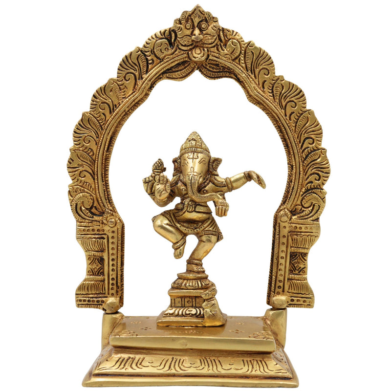 Brass Ganesha with Prabhavali Idol – Vinayaka Ganapati with Arch | Pillaiyar Ganesh Ji Murti for Home, Temple & Gift Décor,Gold, 7 Inch, 1 Piece
