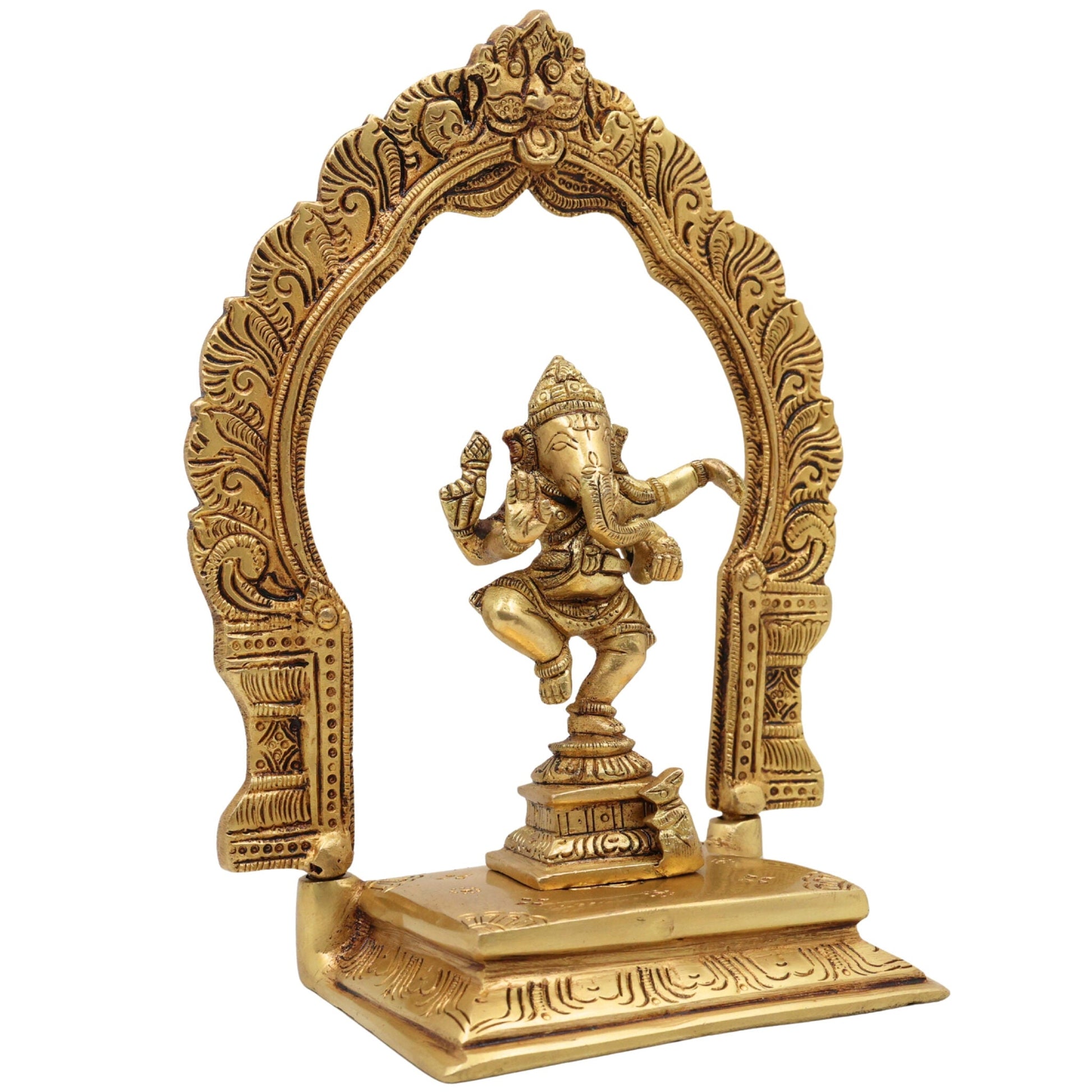 Brass Ganesha with Prabhavali Idol – Vinayaka Ganapati with Arch | Pillaiyar Ganesh Ji Murti for Home, Temple & Gift Décor,Gold, 7 Inch, 1 Piece